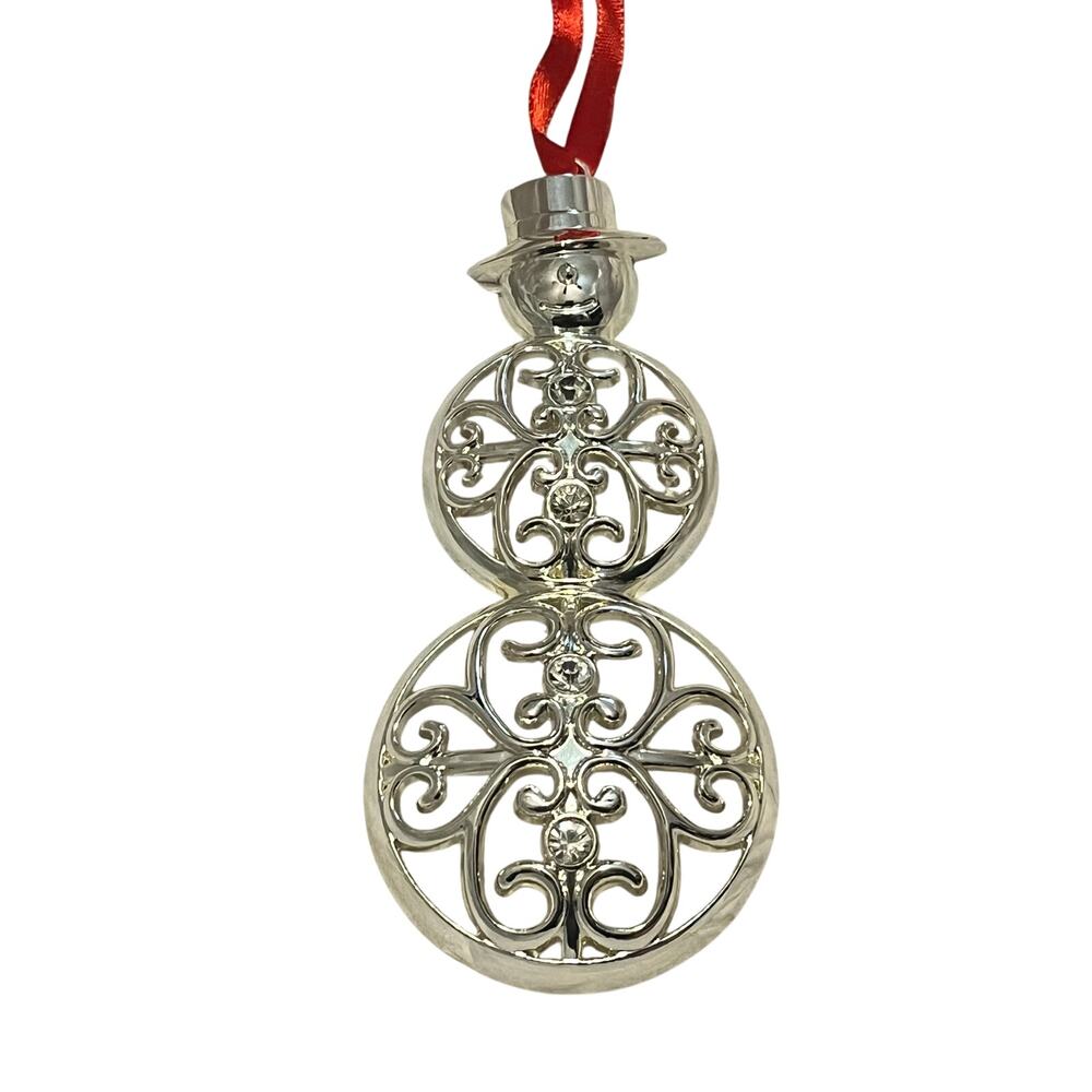 Lenox Sparkle and Scroll Snowman Ornament Silver Plated